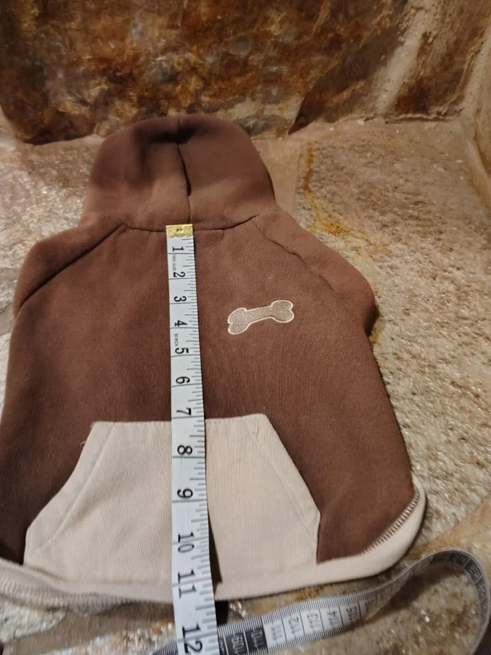Pup Crew Dog Cat Pet Chocolate Brown Hoodie Size Medium Bone